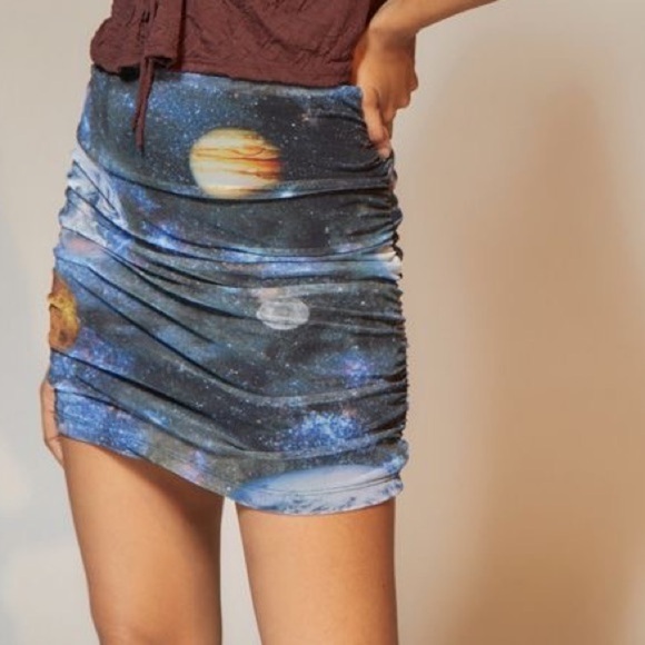 Urban Outfitters Dresses & Skirts - UO Liza Ruched Mini Skirt galaxy planets size Large NWT